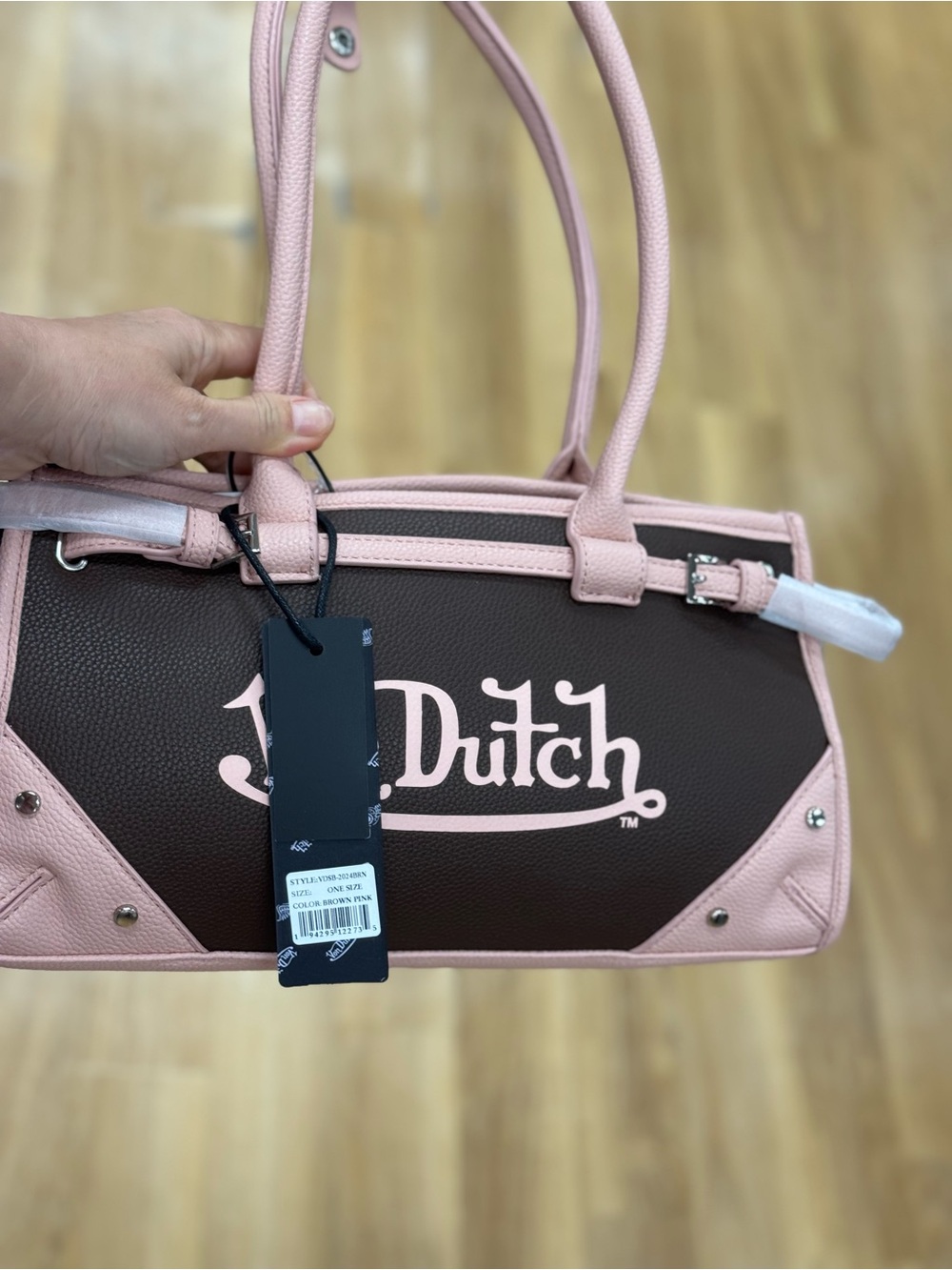 Von Dutch Pink & Brown Logo Tote Bag